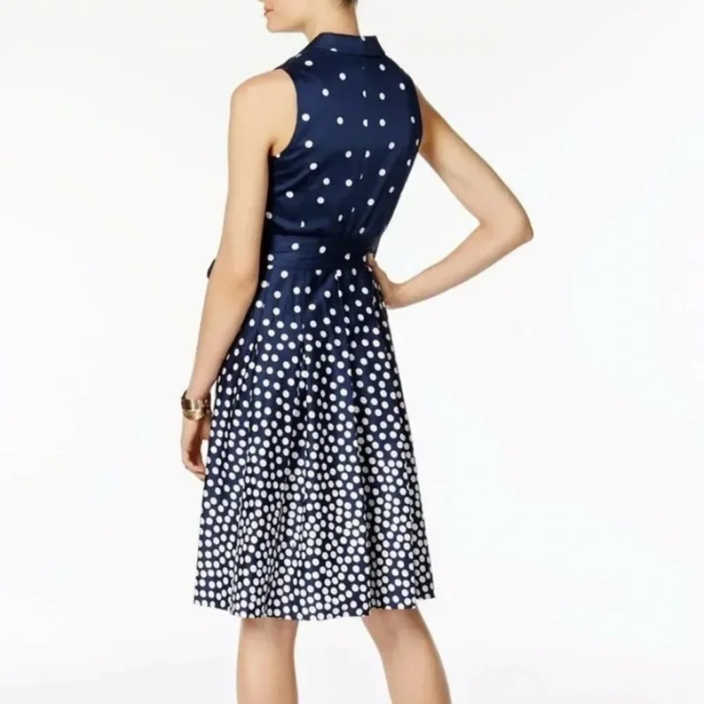❌SOLD❌Anne Klein Navy Blue & White Polka Dot Midi Dress - Picture 3 of 17